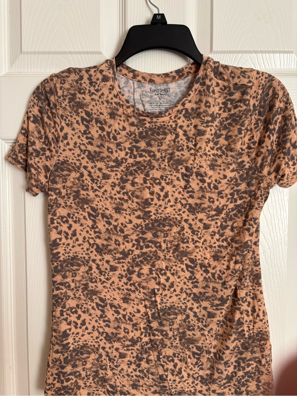 Nine West Peach and Brown Printed Short Sleeve Tee